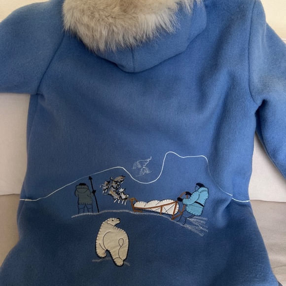 Made in Canada Women's Wool Coat with Inuit style embroidery designs. - Picture 11 of 12